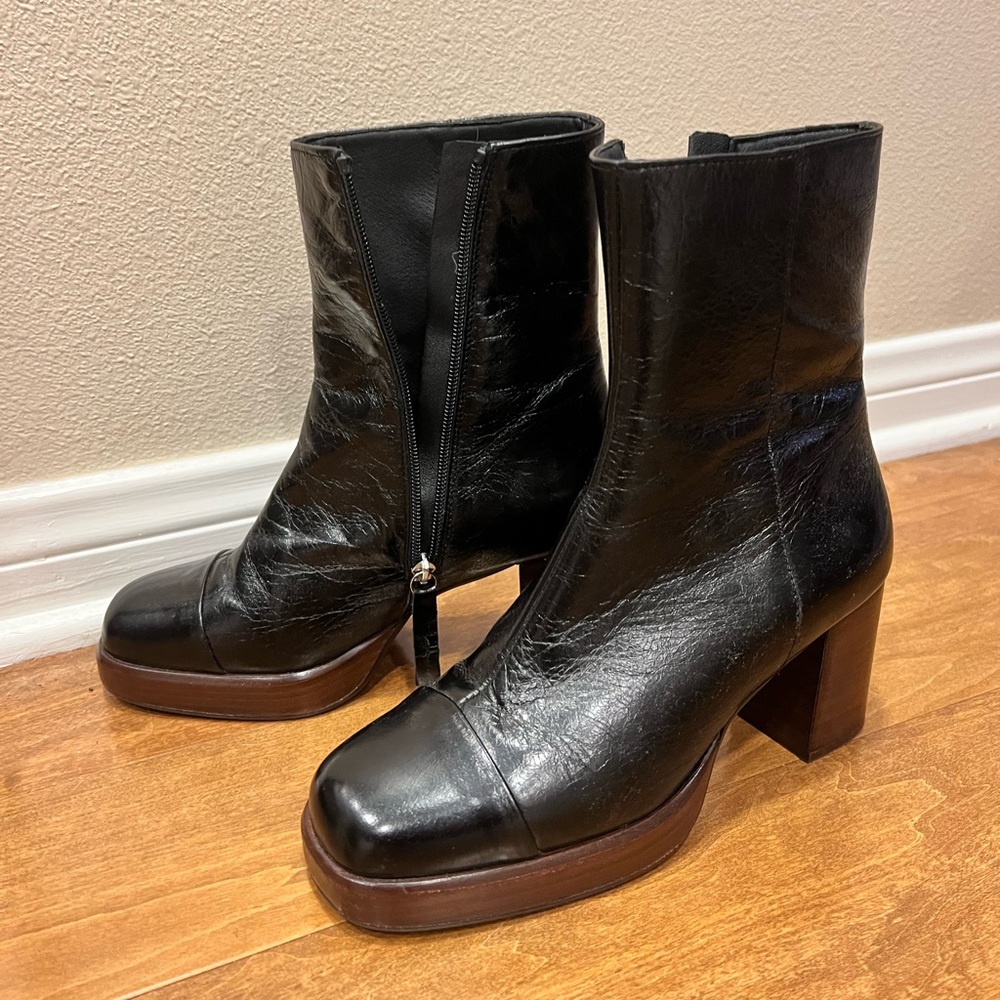 Asos Design Reunion Premium leather platform boots in black